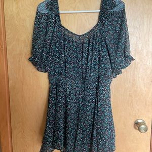 Black & Green Square Neck Romper